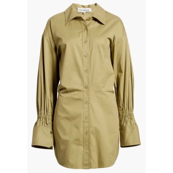 En Saison Olive Mini Shirtdress Button Front Size Medium Long Sleeve Collared - Picture 7 of 7